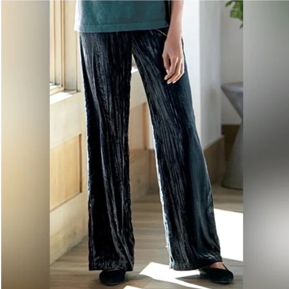 Soft Surroundings Whitby Crushed Velvet Black Wide Legs Pants Petite Whimsigoth